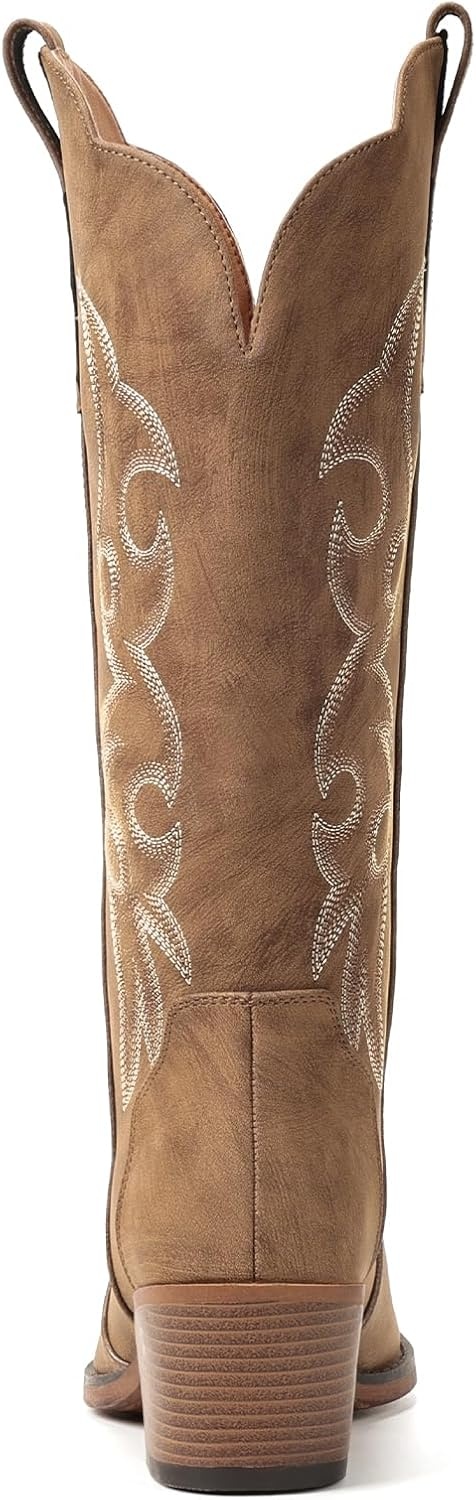 image:imageIUV Cowboy Boots for Women Western Cowgirl Boots with Chunky Heel Mid Calf Embroidered Boot for Casual WearBrown