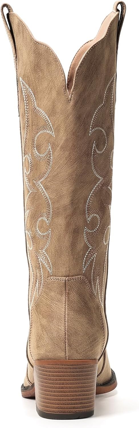 image:imageIUV Cowboy Boots for Women Western Cowgirl Boots with Chunky Heel Mid Calf Embroidered Boot for Casual WearCamel