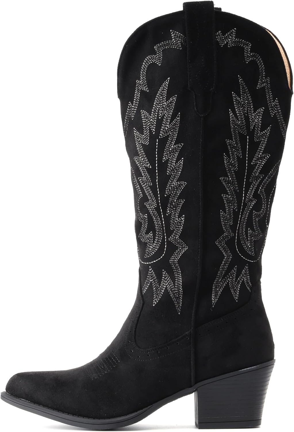 image:imageIUV Suede Cowboy Boots For Women Chunky Heel Pointed Toe Cowgirl Boots Mid Calf Western Embroidery fall BootBlack