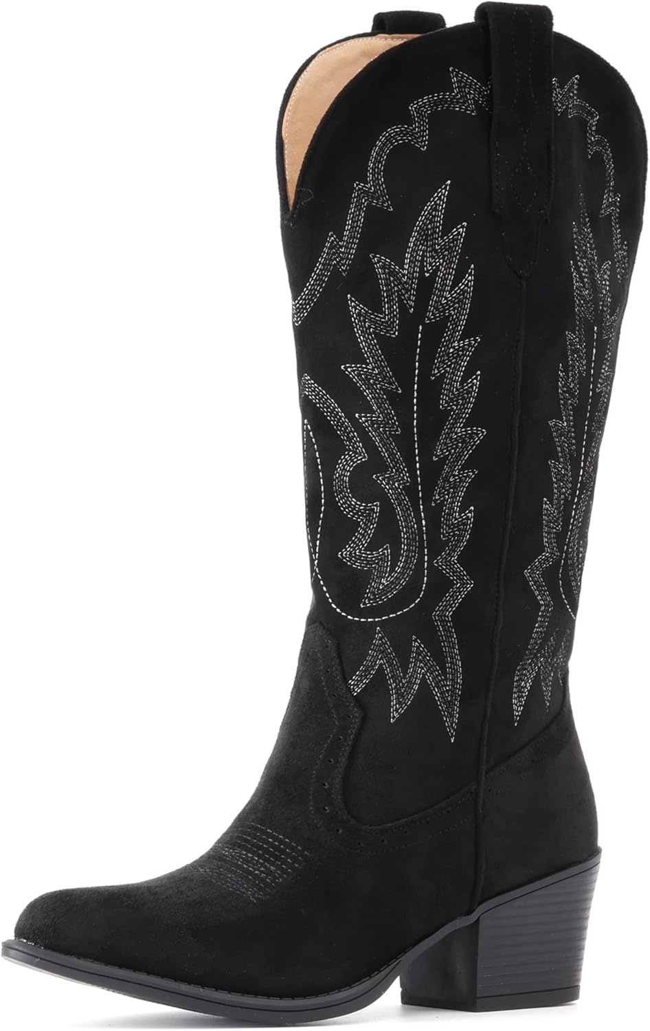 image:imageIUV Suede Cowboy Boots For Women Chunky Heel Pointed Toe Cowgirl Boots Mid Calf Western Embroidery fall BootBlack