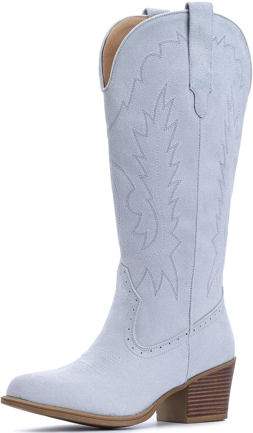 image:imageIUV Suede Cowboy Boots For Women Chunky Heel Pointed Toe Cowgirl Boots Mid Calf Western Embroidery fall BootBlue