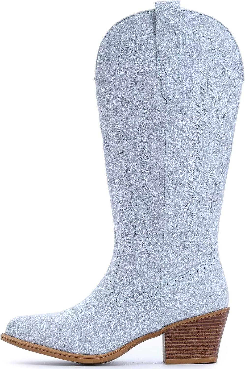 image:imageIUV Suede Cowboy Boots For Women Chunky Heel Pointed Toe Cowgirl Boots Mid Calf Western Embroidery fall BootBlue