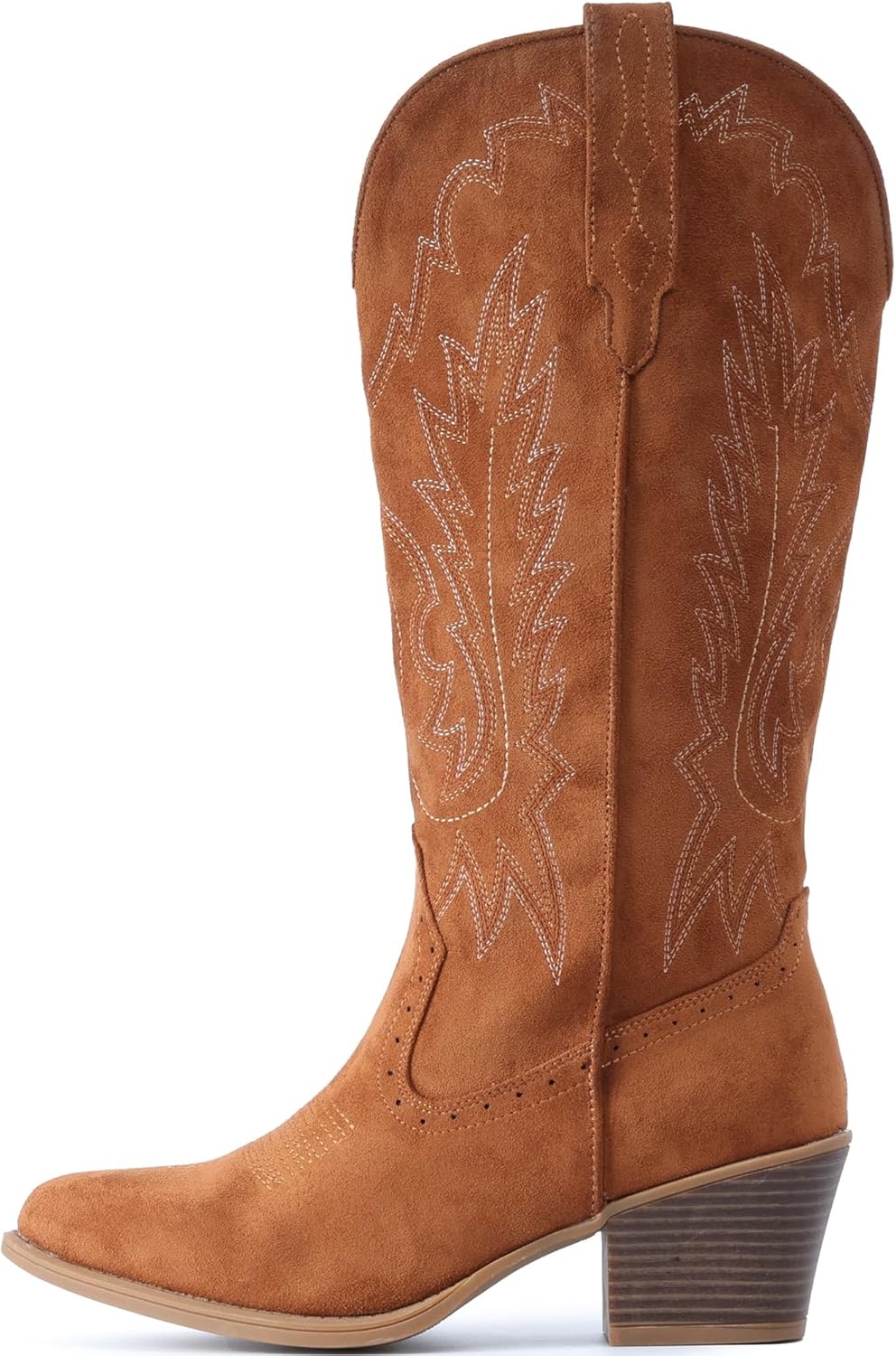 image:imageIUV Suede Cowboy Boots For Women Chunky Heel Pointed Toe Cowgirl Boots Mid Calf Western Embroidery fall BootBrown