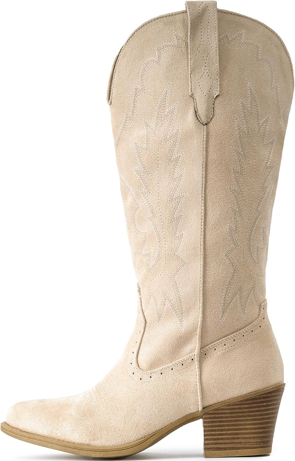 image:imageIUV Suede Cowboy Boots For Women Chunky Heel Pointed Toe Cowgirl Boots Mid Calf Western Embroidery fall BootCamel