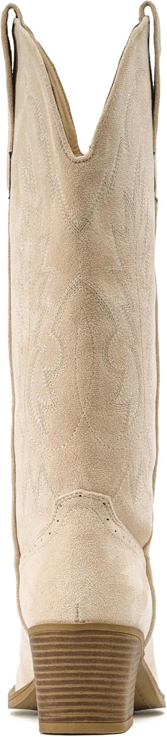 image:imageIUV Suede Cowboy Boots For Women Chunky Heel Pointed Toe Cowgirl Boots Mid Calf Western Embroidery fall BootCamel
