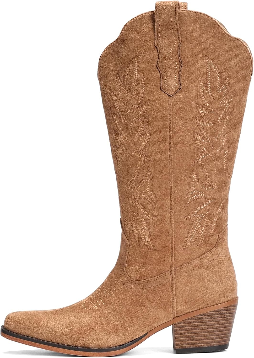 image:imageIUV Suede Cowboy Boots for Women Mid Calf Cowgirl Boots with Embroidered Retro Snip Toe Chunky Heel Western Boot for Country Concert Music Festival Cowboy ChicDark Brown