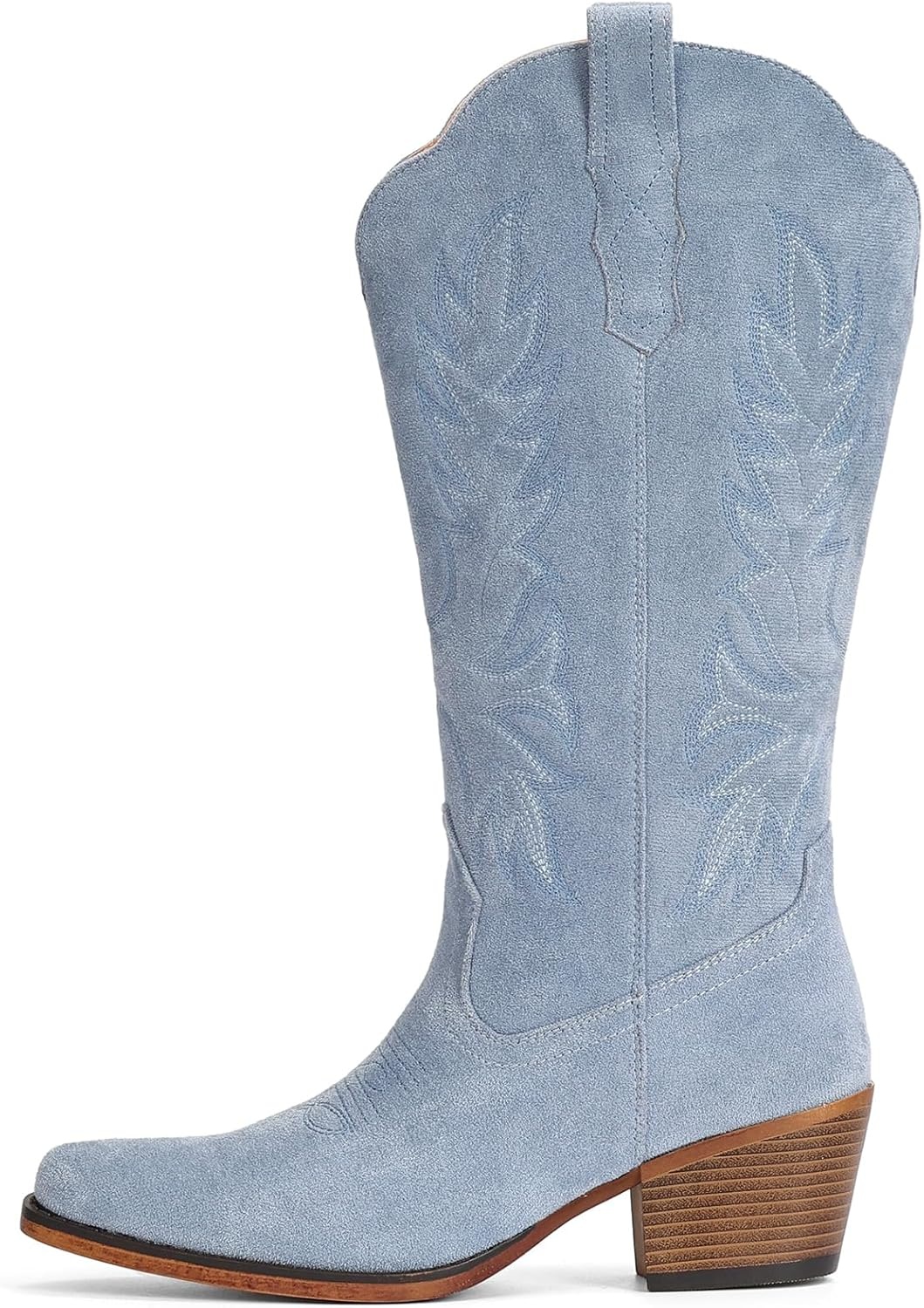 image:imageIUV Suede Cowboy Boots for Women Mid Calf Cowgirl Boots with Embroidered Retro Snip Toe Chunky Heel Western Boot for Country Concert Music Festival Cowboy ChicBlue