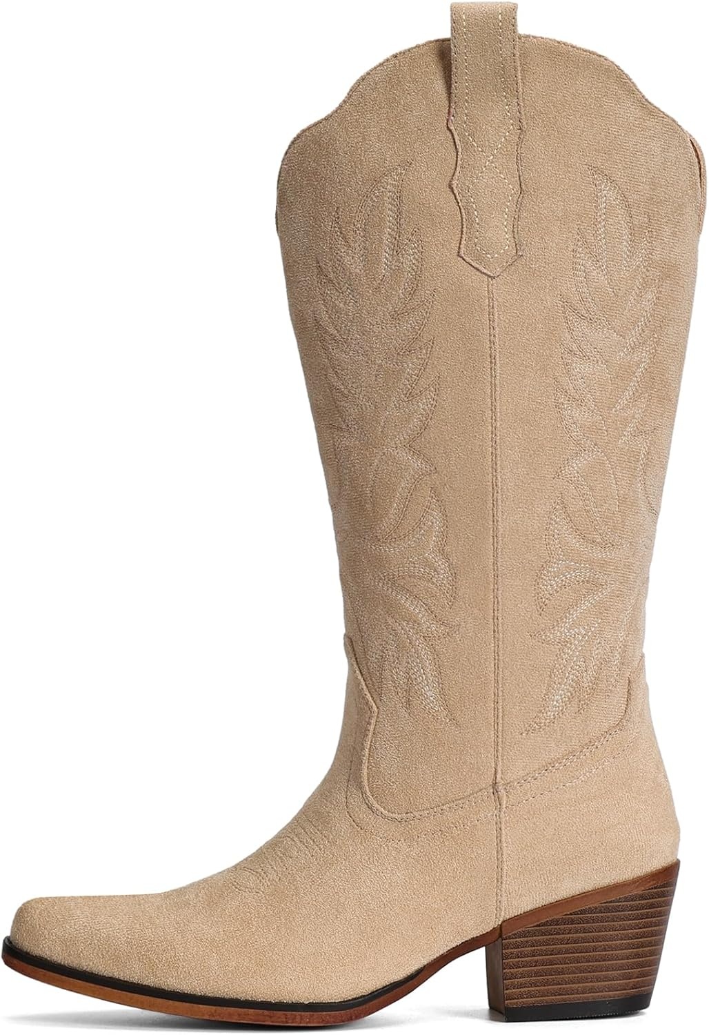 image:imageIUV Suede Cowboy Boots for Women Mid Calf Cowgirl Boots with Embroidered Retro Snip Toe Chunky Heel Western Boot for Country Concert Music Festival Cowboy ChicCamel