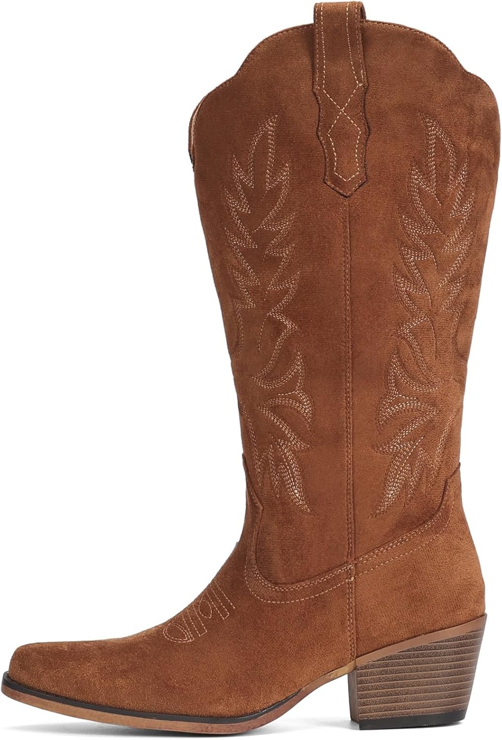 image:imageIUV Suede Cowboy Boots for Women Mid Calf Cowgirl Boots with Embroidered Retro Snip Toe Chunky Heel Western Boot for Country Concert Music Festival Cowboy ChicBrown