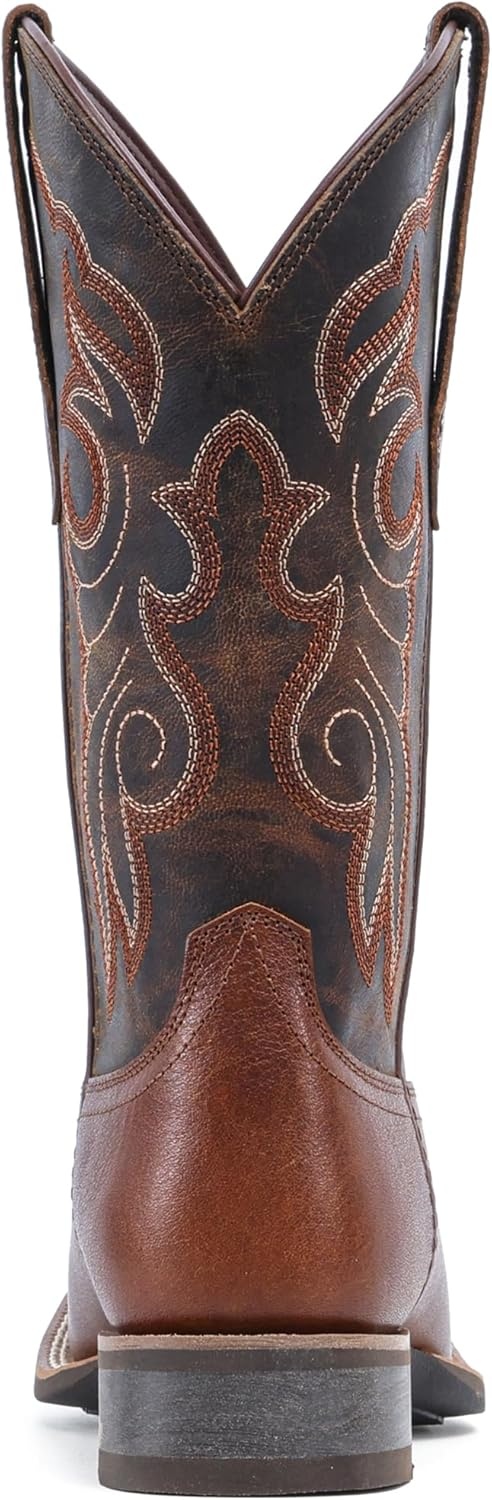 image:imageIUV Womens Leather Western Boots Square Toe Cowboy Boots for women Mid Calf Classic Cowgirl Boots Genuine leather toe and heel textured sheepskin shaftBrown