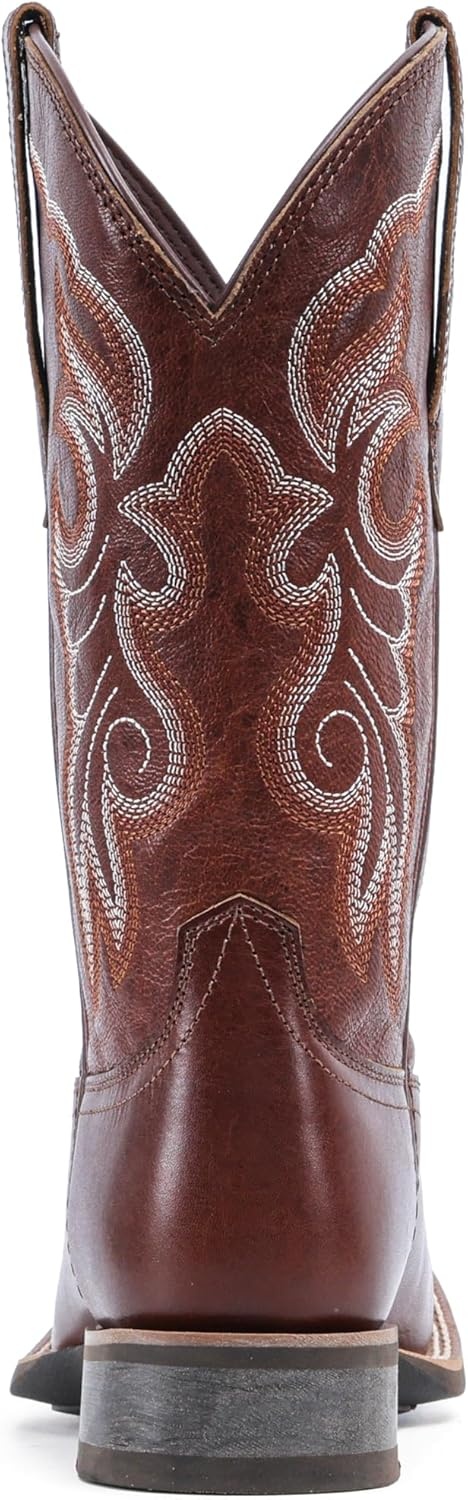 image:imageIUV Womens Leather Western Boots Square Toe Cowboy Boots for women Mid Calf Classic Cowgirl Boots Genuine leather toe and heel textured sheepskin shaftRedBrown