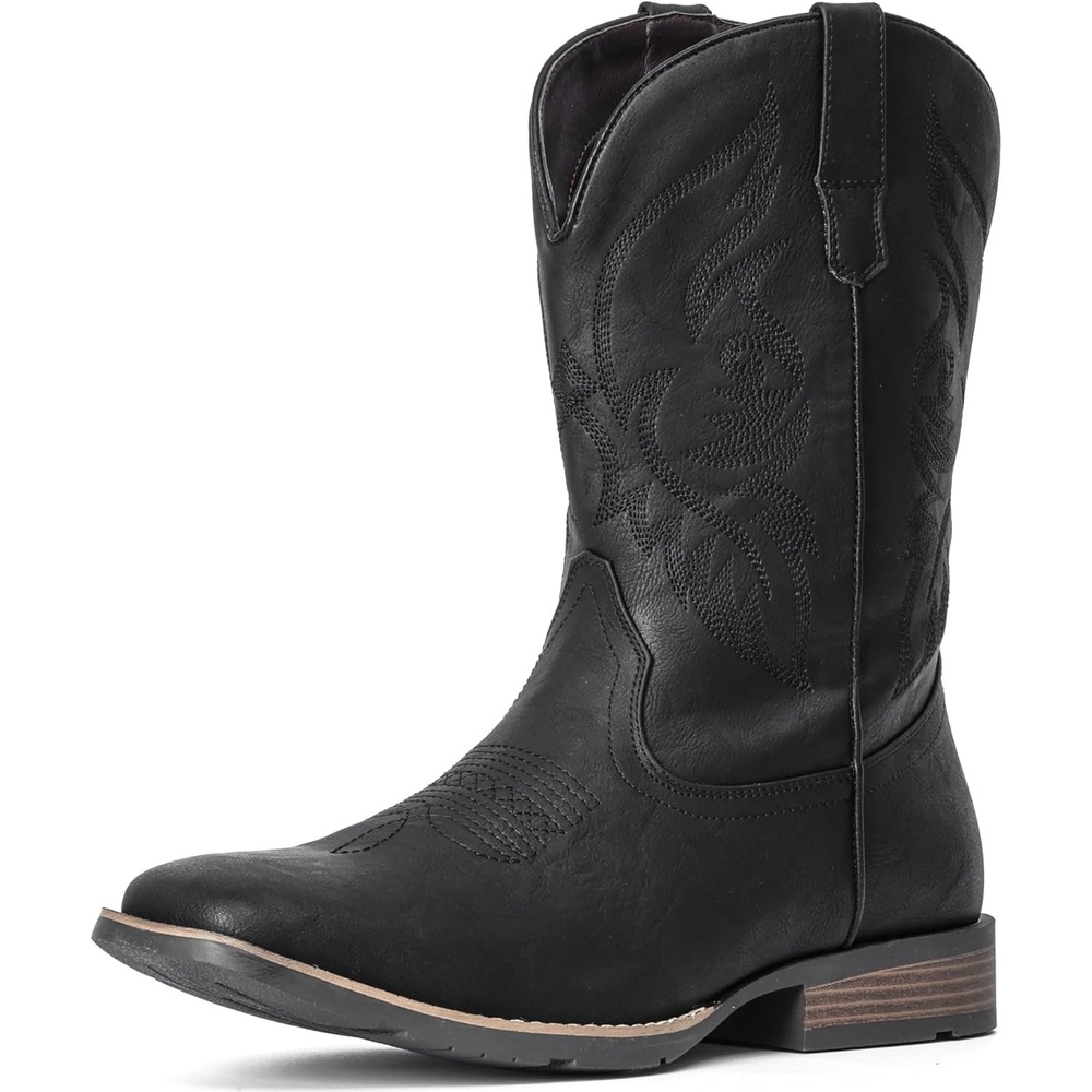 image:imageIUV Cowboy Boots For Men Square Toe Western Boot Durable Retro Classic Embroidered Pull On Boot Slip Resistant Country BootsBlack