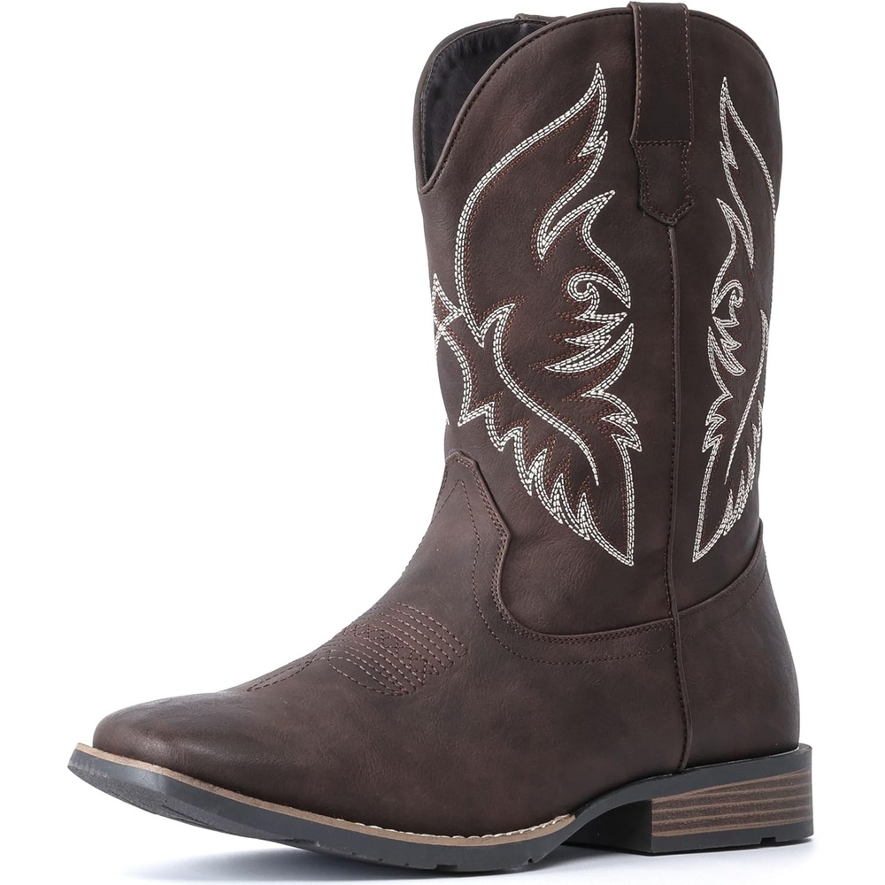 image:imageIUV Cowboy Boots For Men Square Toe Western Boot Durable Retro Classic Embroidered Pull On Boot Slip Resistant Country BootsKhaki