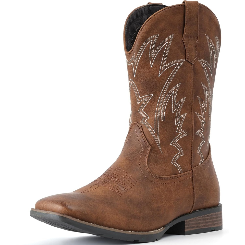 image:imageIUV Cowboy Boots For Men Western Ostrich Wide Durable Fashionable Embroidered Pull On Slip Resistant Assorted Colors BootsBrown