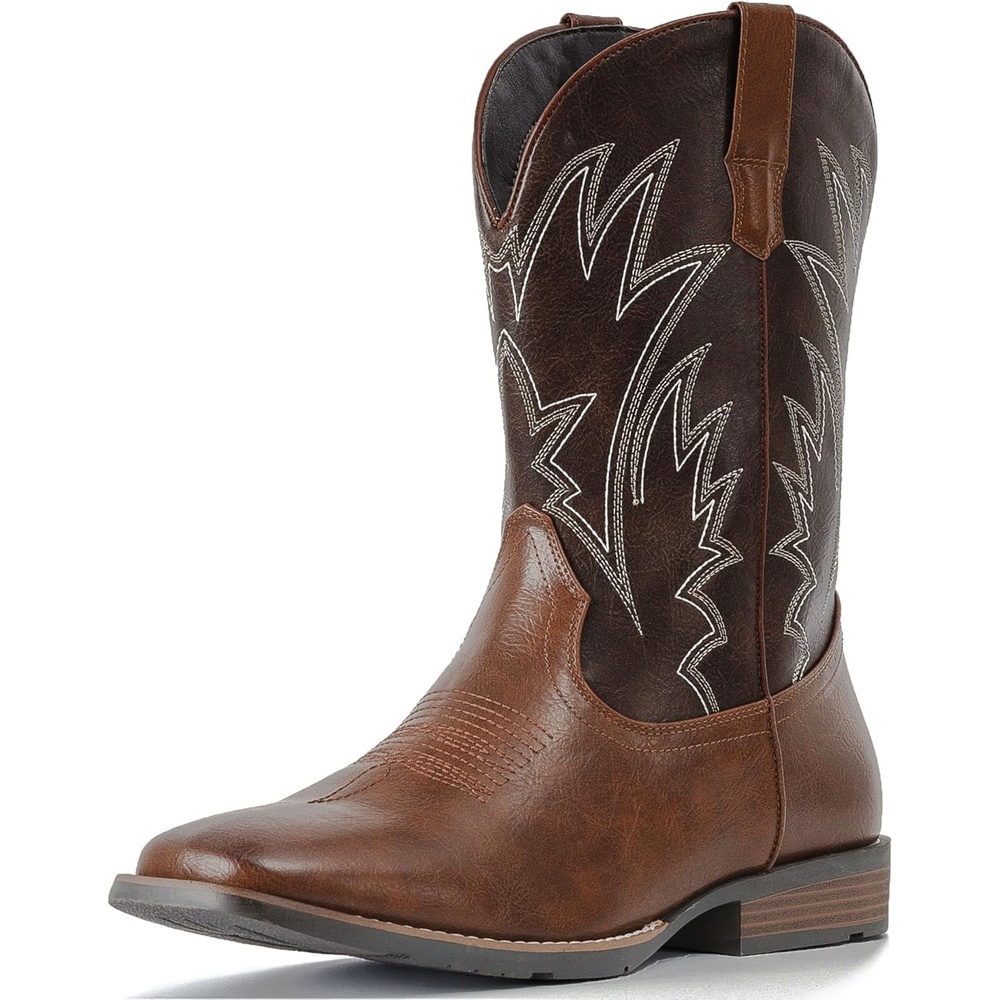 image:imageIUV Cowboy Boots For Men Western Ostrich Wide Durable Fashionable Embroidered Pull On Slip Resistant Assorted Colors BootsDark Brown