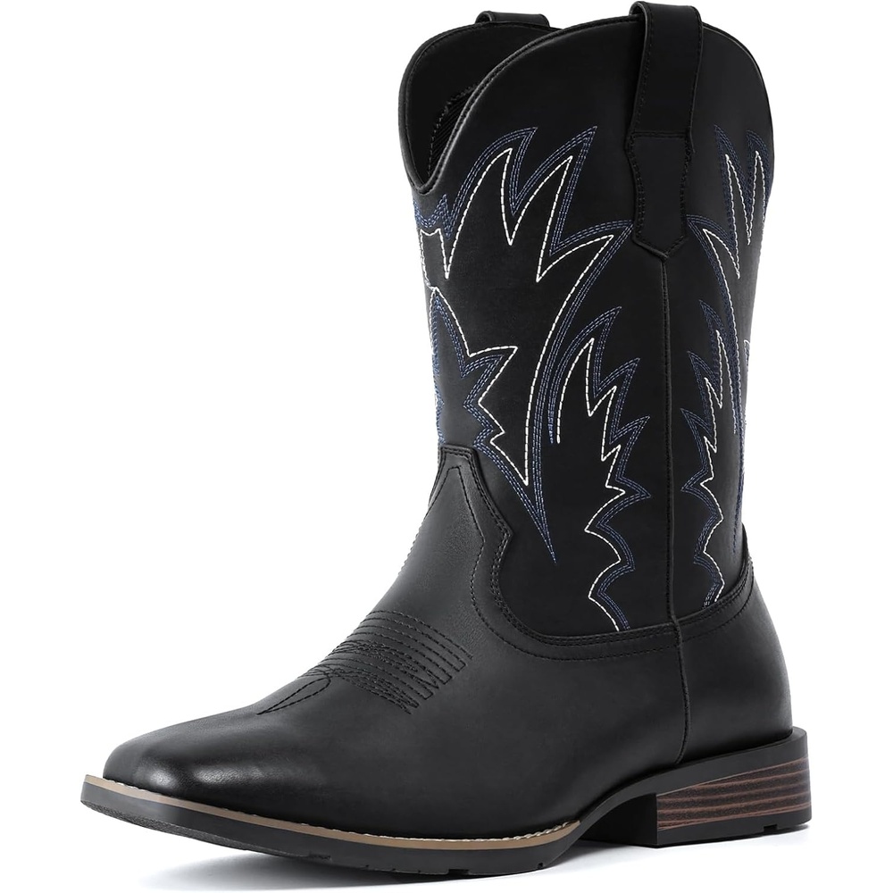 image:imageIUV Cowboy Boots For Men Western Ostrich Wide Durable Fashionable Embroidered Pull On Slip Resistant Assorted Colors BootsMatte Black