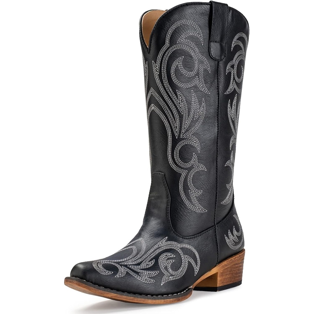 image:imageIUV Cowboy Boots For Women Mid Calf Cowgirl Boots Pointy Toe Western BootBlack