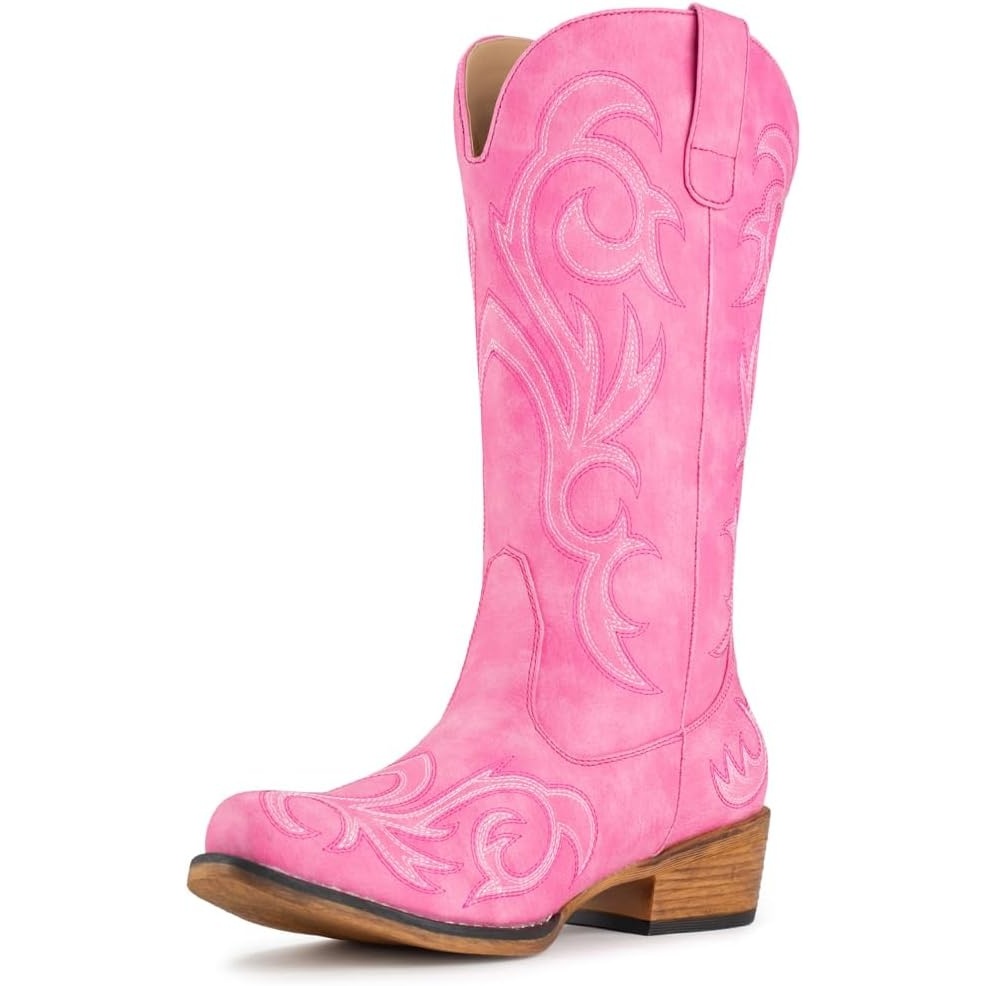image:imageIUV Cowboy Boots For Women Mid Calf Cowgirl Boots Pointy Toe Western BootPink