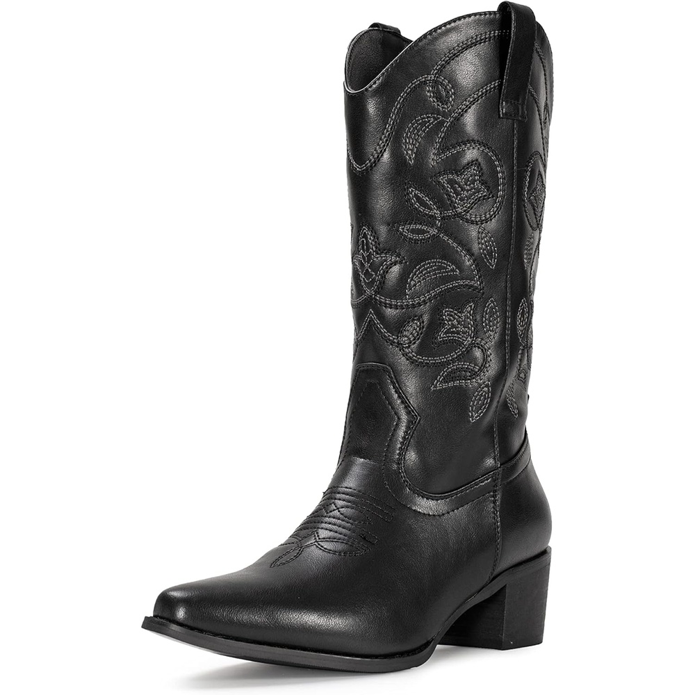 image:imageIUV Cowboy Boots For Women Pointy Toe Womens Western Boots Cowgirl Boots Mid Calf BootsBlack