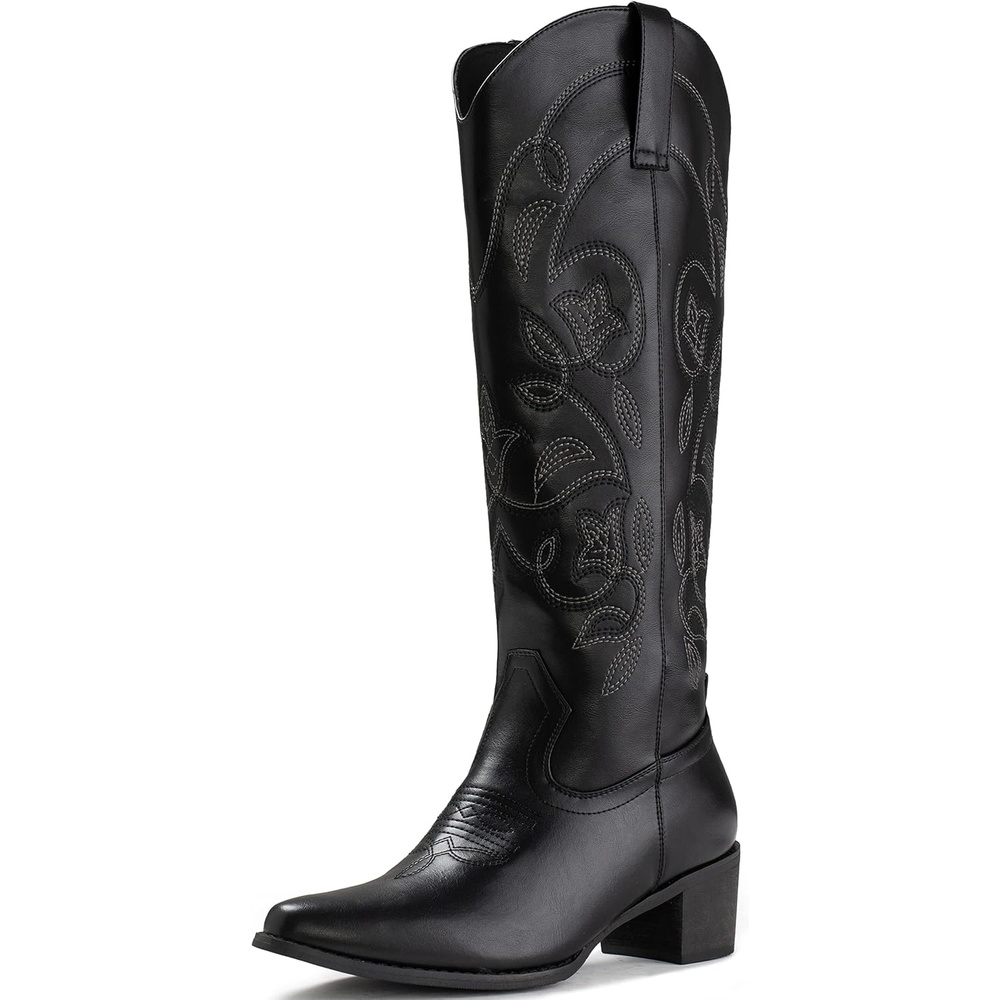image:imageIUV Cowboy Boots For Women Pointy Toe Womens Western Boots Cowgirl Boots Mid Calf BootsBlackk