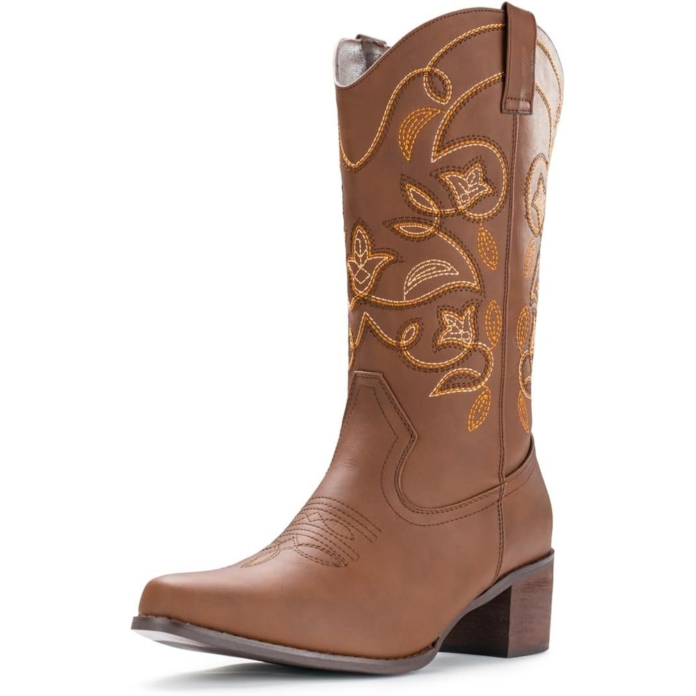 image:imageIUV Cowboy Boots For Women Pointy Toe Womens Western Boots Cowgirl Boots Mid Calf BootsBrown
