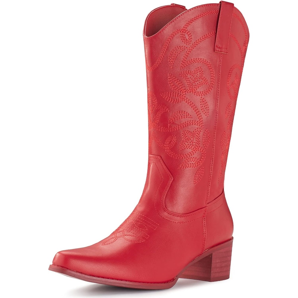 image:imageIUV Cowboy Boots For Women Pointy Toe Womens Western Boots Cowgirl Boots Mid Calf BootsRed