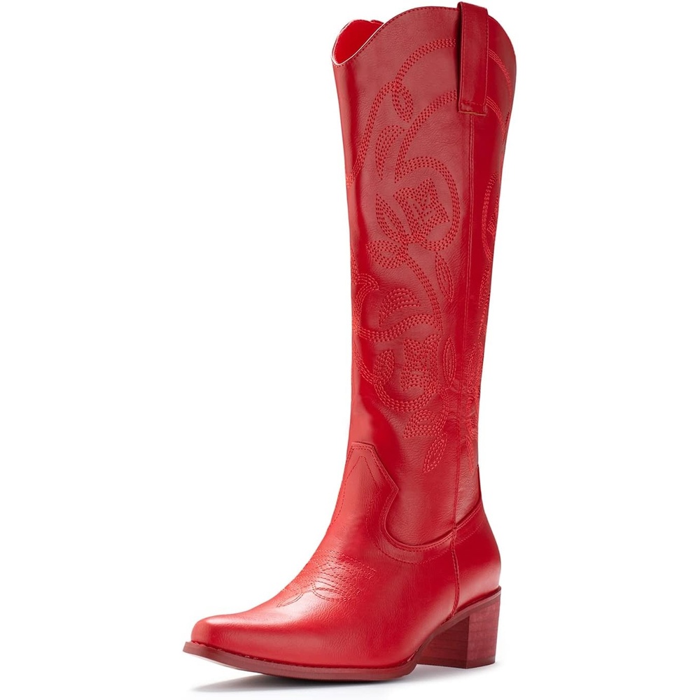 image:imageIUV Cowboy Boots For Women Pointy Toe Womens Western Boots Cowgirl Boots Mid Calf BootsRedd