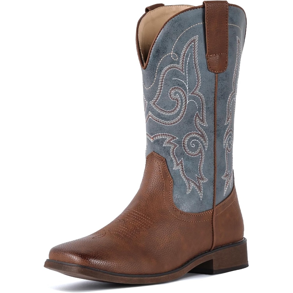 image:imageIUV Cowboy Boots For Women Square Toe Wide Western Boots Mid Calf Cowgirl Boots Pull On Fashion Embroidered Cowboy BootsDark Blue