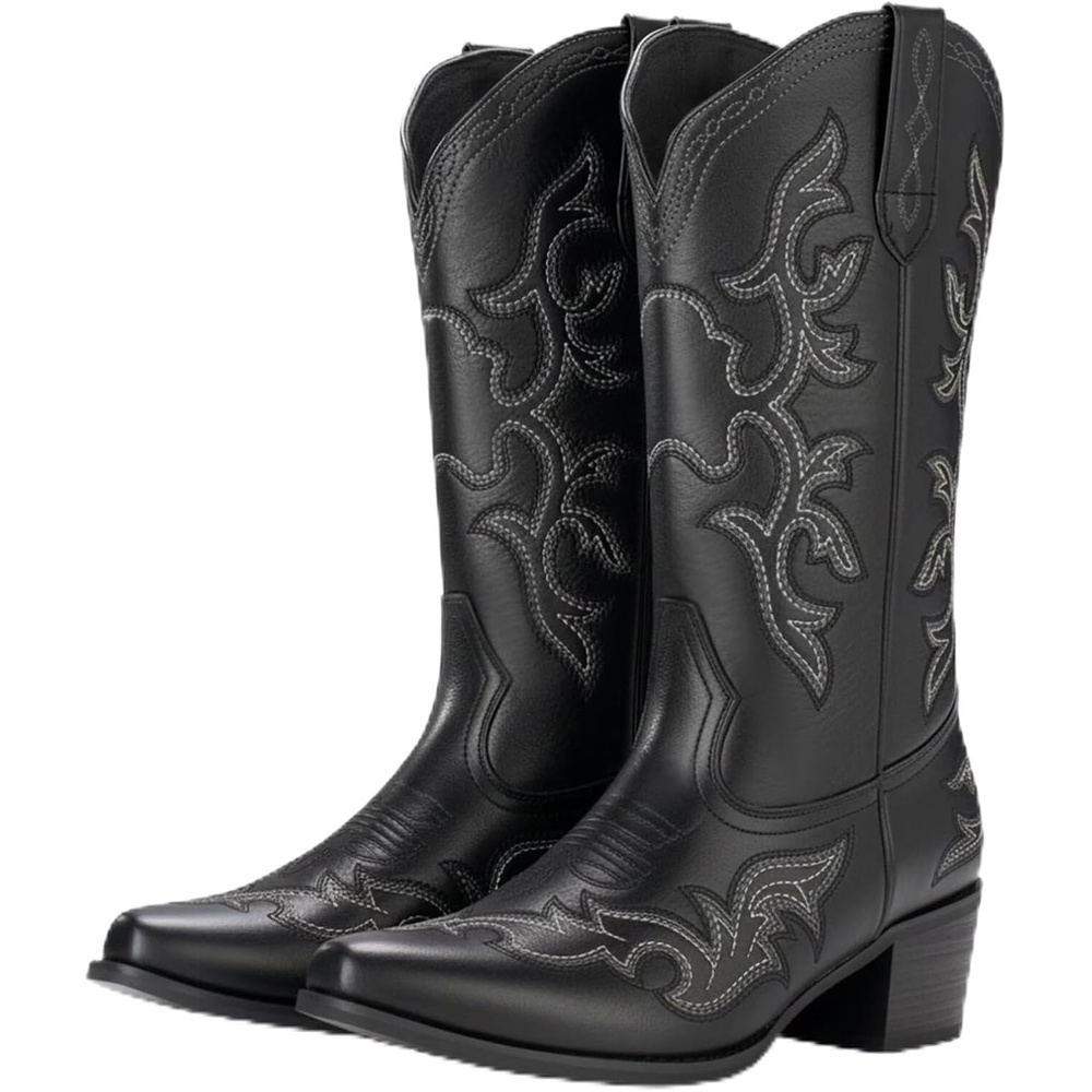 image:imageIUV Cowboy Boots For Women Western Boots Cowgirl Classic Fashion Embroidered Pointy Toe BootsBlack