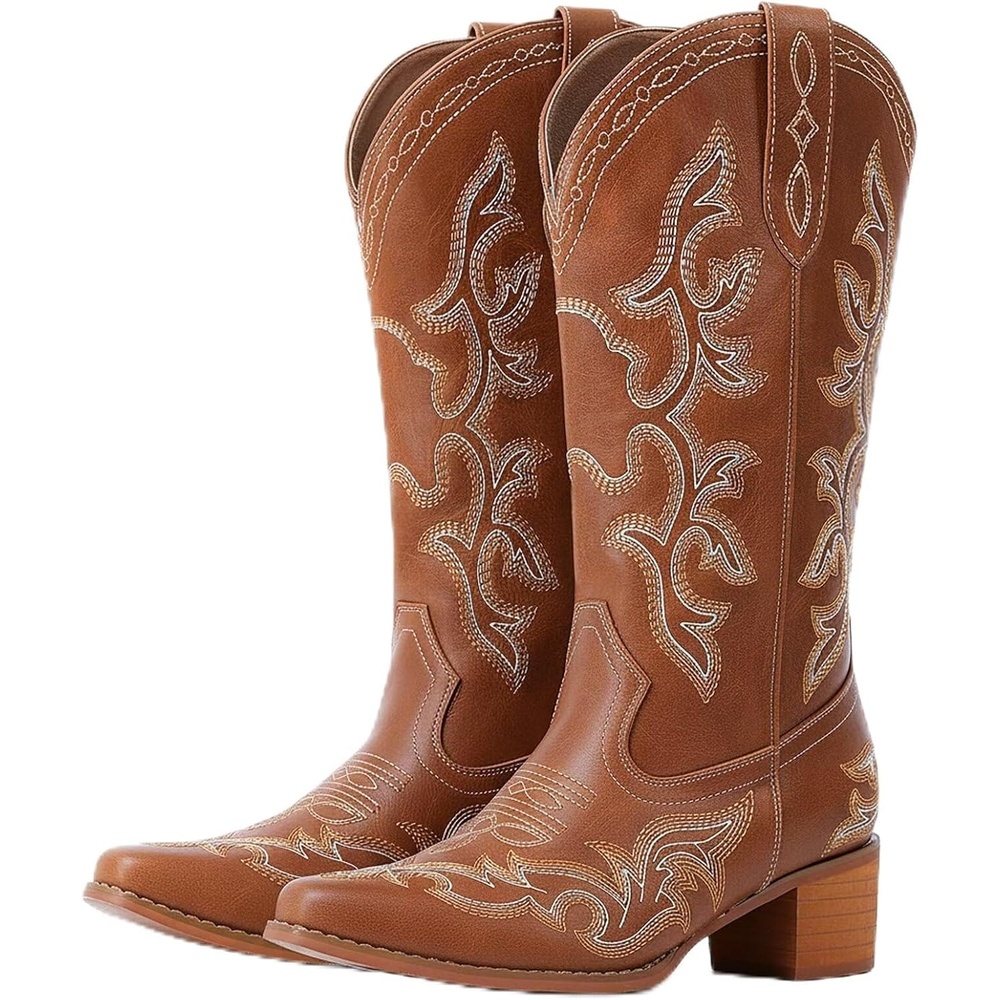 image:imageIUV Cowboy Boots For Women Western Boots Cowgirl Classic Fashion Embroidered Pointy Toe BootsBrown