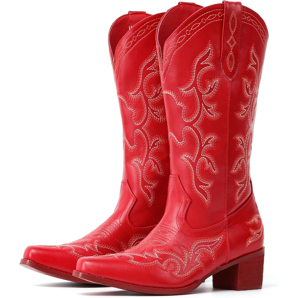 image:imageIUV Cowboy Boots For Women Western Boots Cowgirl Classic Fashion Embroidered Pointy Toe BootsRed
