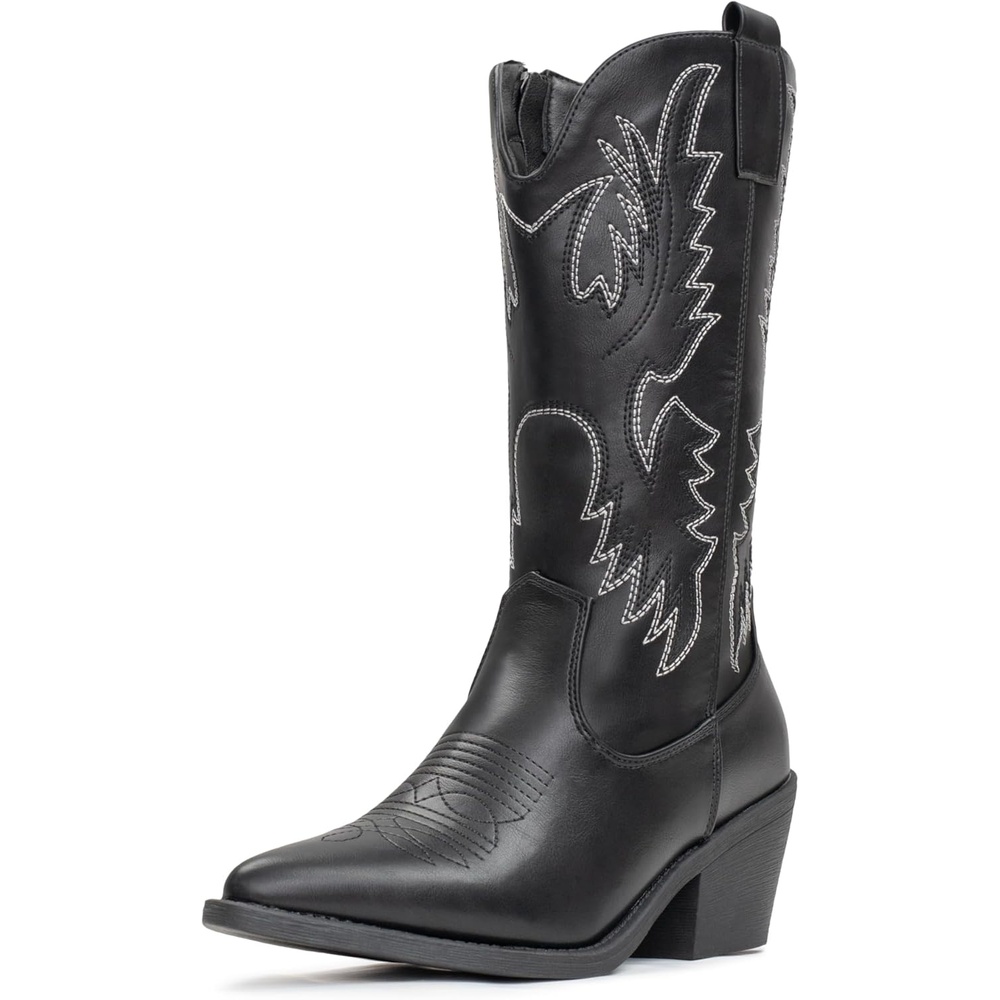 image:imageIUV Cowboy Boots For Women Western Cowgirl Boots Pull On Pointy Toe Mid CalfBlack