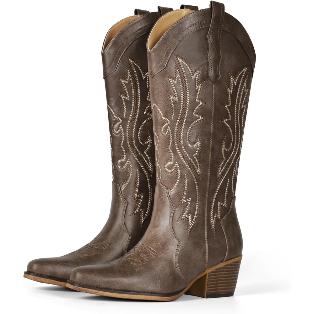 image:imageIUV Cowboy Boots For Women Western Cowgirl Boots with Chunky Heel Mid Calf Snip Toe Ideal for low instepsEbony