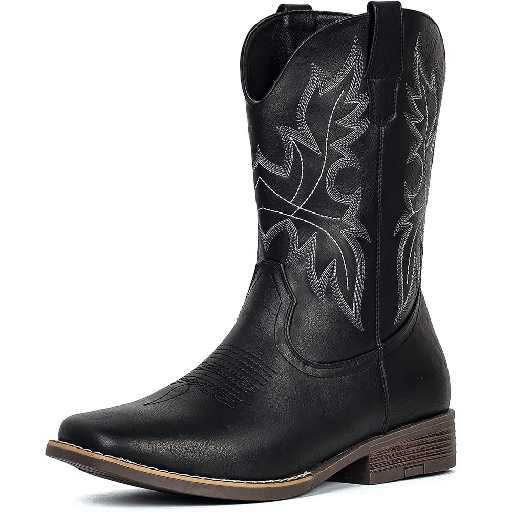 image:imageIUV Cowboy Boots for Men Western Boots Square Toe Slip on Embroidered arch support Boot Fashionable Pull On for Spring FallBlack