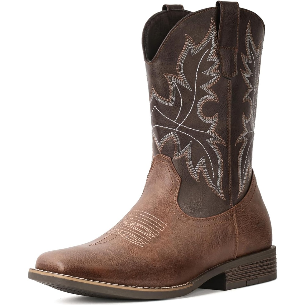 image:imageIUV Cowboy Boots for Men Western Boots Square Toe Slip on Embroidered arch support Boot Fashionable Pull On for Spring FallBrown