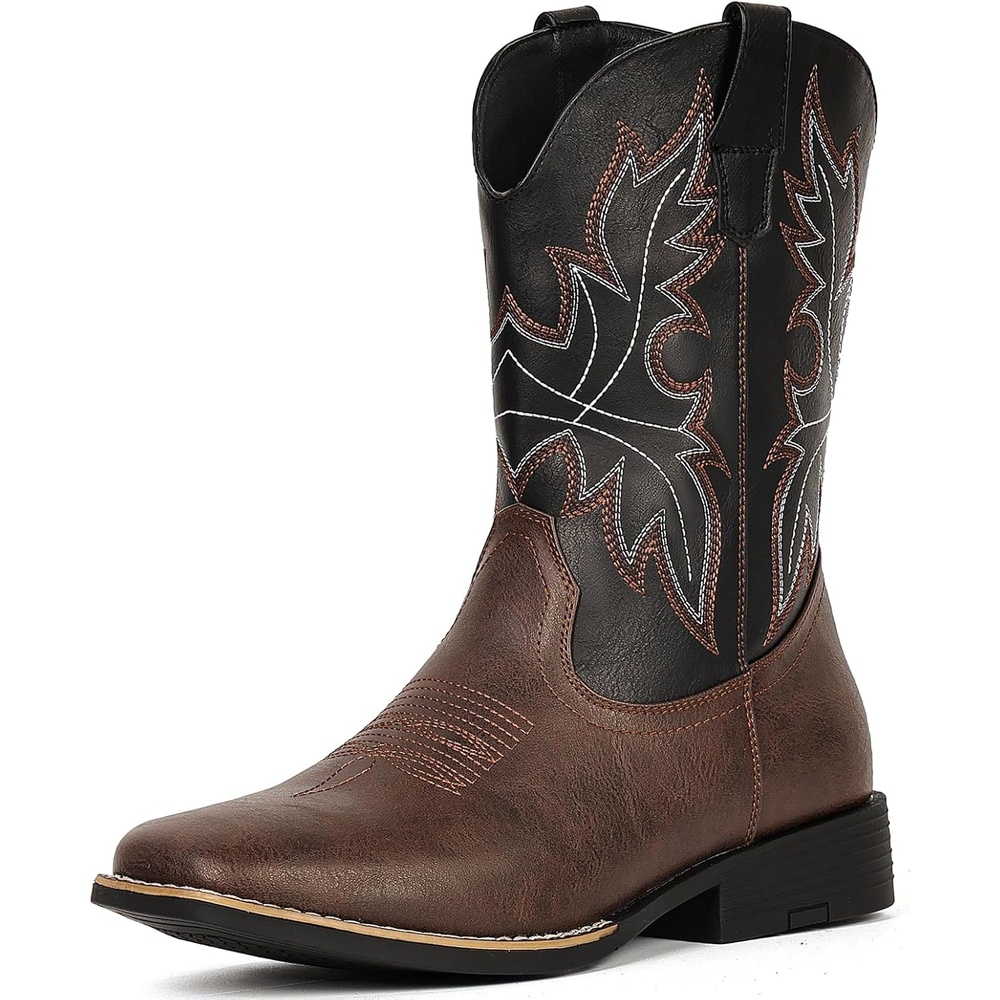 image:imageIUV Cowboy Boots for Men Western Boots Square Toe Slip on Embroidered arch support Boot Fashionable Pull On for Spring FallDark Brown