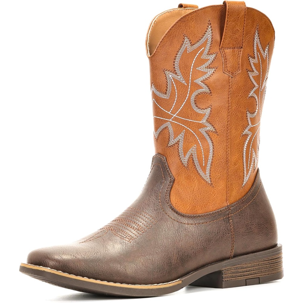 image:imageIUV Cowboy Boots for Men Western Boots Square Toe Slip on Embroidered arch support Boot Fashionable Pull On for Spring FallYellow Brown