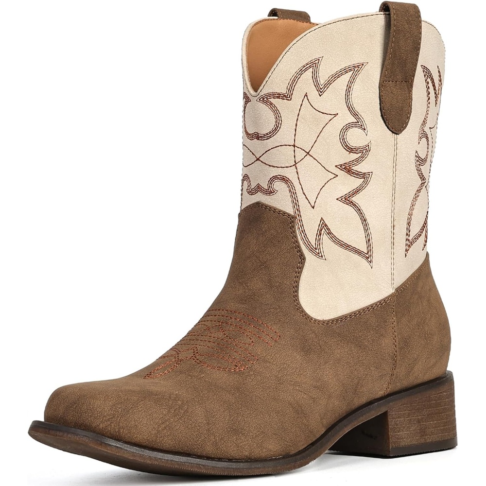 image:imageIUV Cowboy Boots for Women Square Toe Ankle Western Cowgirl Boots Classic Embroidered BootiesBeige