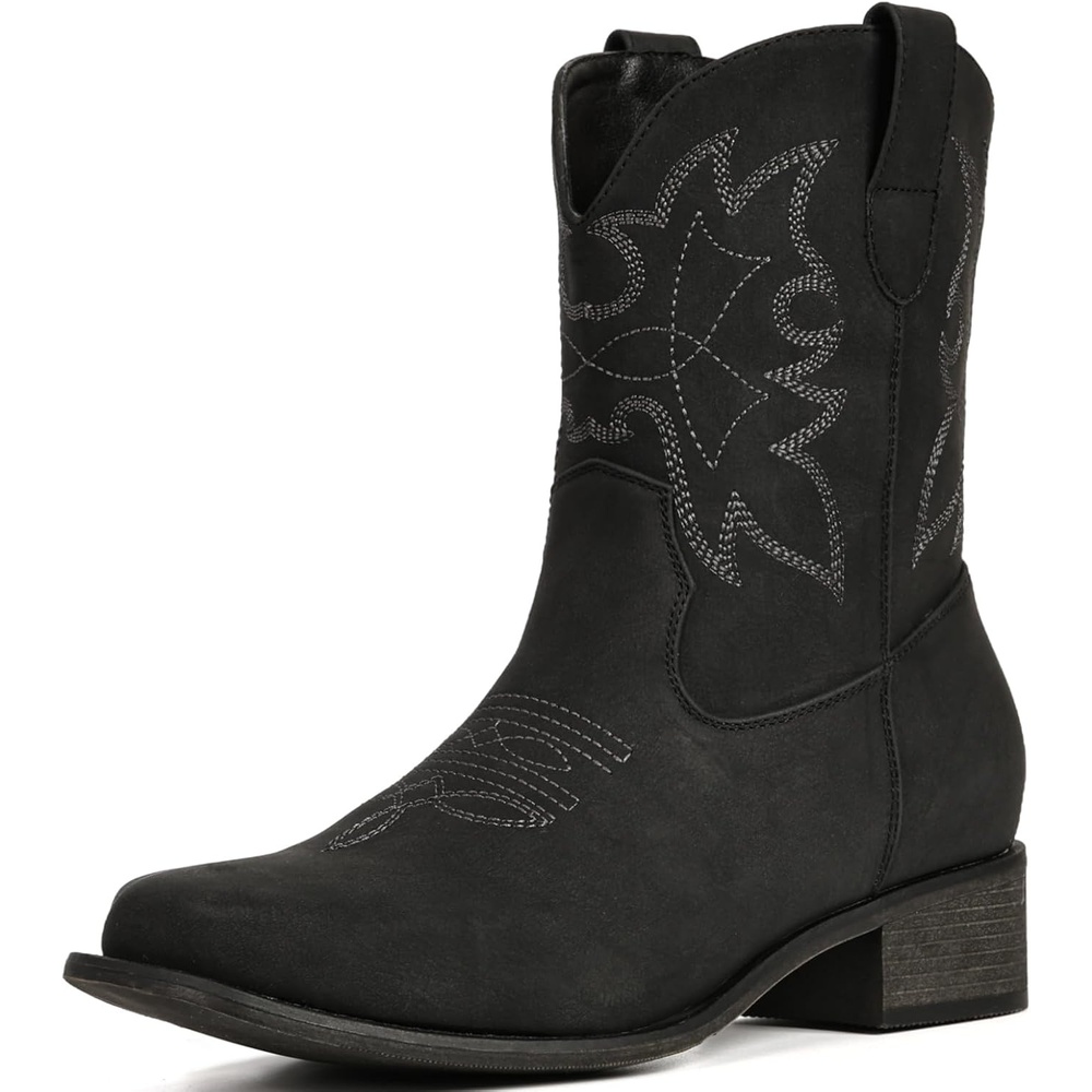 image:imageIUV Cowboy Boots for Women Square Toe Ankle Western Cowgirl Boots Classic Embroidered BootiesBlack