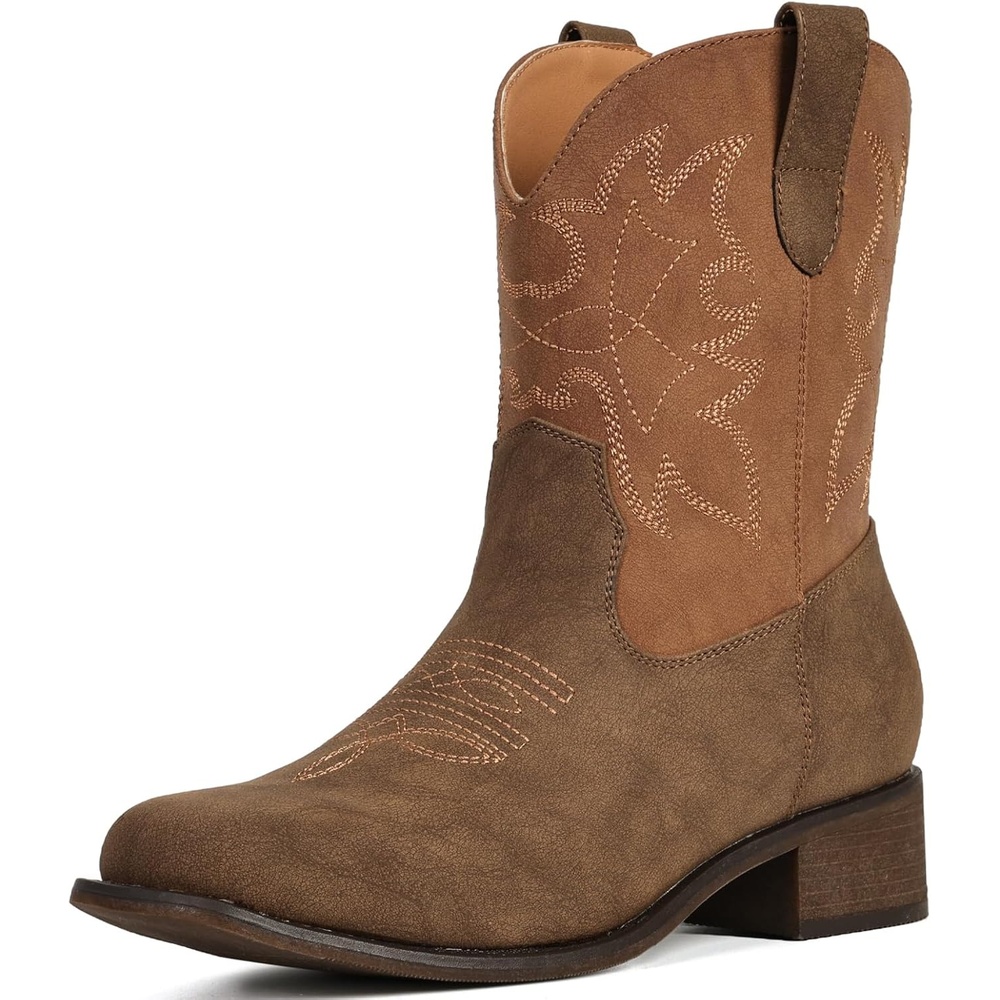 image:imageIUV Cowboy Boots for Women Square Toe Ankle Western Cowgirl Boots Classic Embroidered BootiesBrown