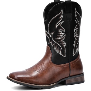 image:imageIUV Cowboy Boots For Men Square Toe Western Boot Durable Retro Classic Embroidered Pull On Boot Slip Resistant Country BootsBlack Brown