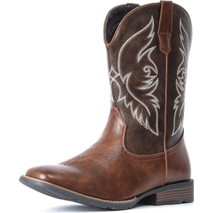 image:imageIUV Cowboy Boots For Men Square Toe Western Boot Durable Retro Classic Embroidered Pull On Boot Slip Resistant Country BootsDark Brown