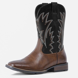 image:imageIUV Cowboy Boots For Men Western Ostrich Wide Durable Fashionable Embroidered Pull On Slip Resistant Assorted Colors BootsBlack Brown