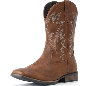 image:imageIUV Cowboy Boots For Men Western Ostrich Wide Durable Fashionable Embroidered Pull On Slip Resistant Assorted Colors BootsBrown