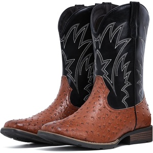 image:imageIUV Cowboy Boots For Men Western Ostrich Wide Durable Fashionable Embroidered Pull On Slip Resistant Assorted Colors BootsOstrich Black Brown