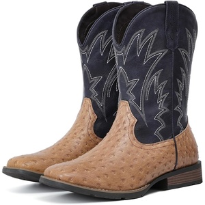 image:imageIUV Cowboy Boots For Men Western Ostrich Wide Durable Fashionable Embroidered Pull On Slip Resistant Assorted Colors BootsOstrich Black Yellow