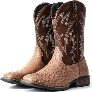 image:imageIUV Cowboy Boots For Men Western Ostrich Wide Durable Fashionable Embroidered Pull On Slip Resistant Assorted Colors BootsOstrich Brown