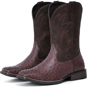 image:imageIUV Cowboy Boots For Men Western Ostrich Wide Durable Fashionable Embroidered Pull On Slip Resistant Assorted Colors BootsOstrich Coffee