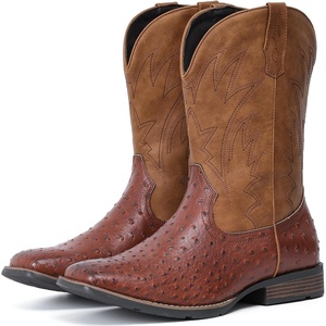 image:imageIUV Cowboy Boots For Men Western Ostrich Wide Durable Fashionable Embroidered Pull On Slip Resistant Assorted Colors BootsOstrich Yellow Brown