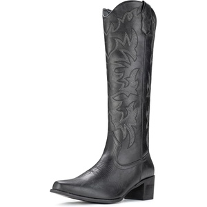 image:imageIUV Cowboy Boots For Women Knee High Western Cowgirl Boots Snip Toe Side Zipper Chunky HeelBlack